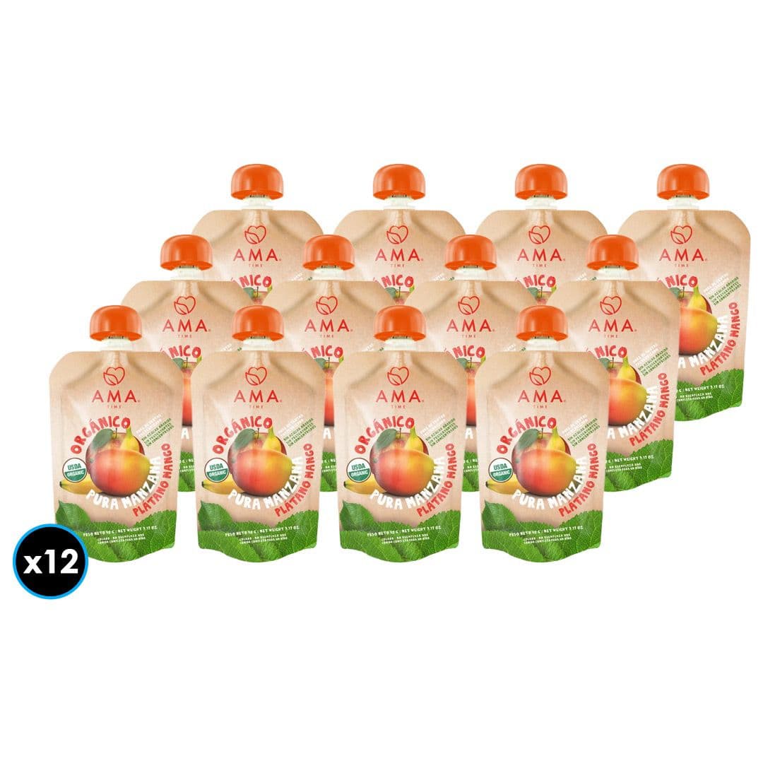12x Puré Orgánico Ama Manzana-Plátano-Mango 90 gramos_1