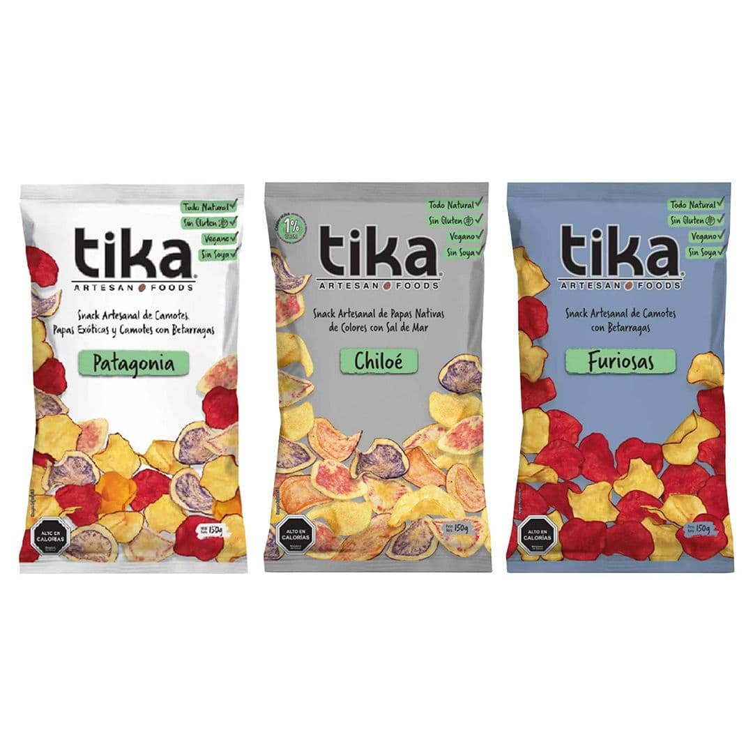 TRIO TIKA CHIPS NATURALES (Patagonia, Furiosas, Chiloé): 3x Variedades Papas Tika Chips Naturales 150 g_1
