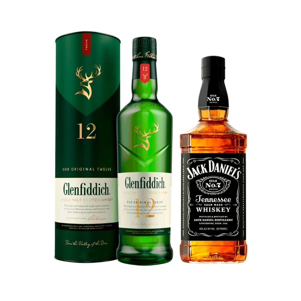 PACK JACK GLENFIDDICH: Whiskey Jack Daniels Old N7 750cc 40º alc. + Whisky Glenfiddich 12 años 750cc 40º alc._1