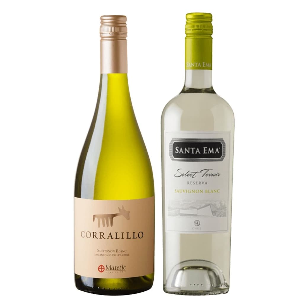DUO VINOS BLANCOS CORRALILLO - SANTA EMA: 1x Vino Matetic Corralillo Sauvignon Blanc 750cc + 1x Vino Santa Ema Select Terroir Reserva Sauvignon Blanc 750cc_1