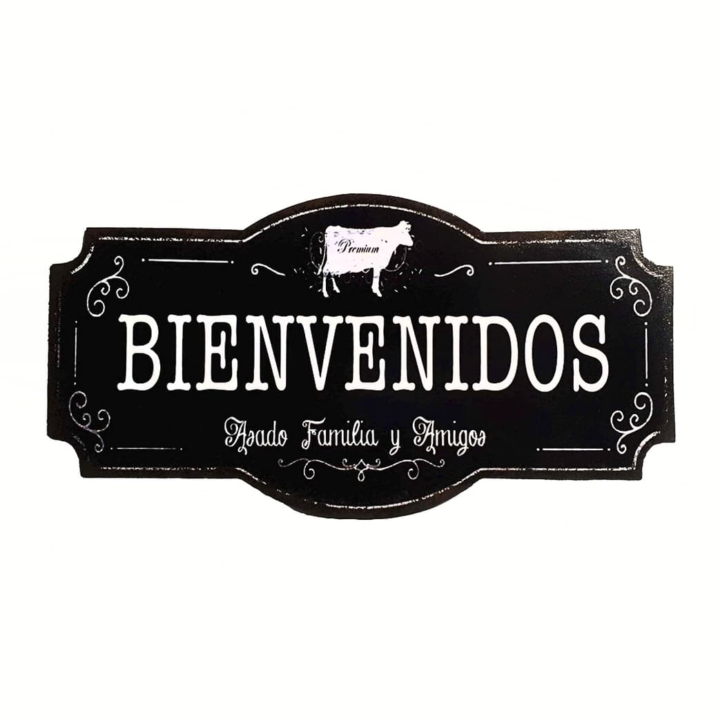 Afiche Bienvenidos Asado Familia y Amigos Madera Vitrificada 15 x 30 cm._1