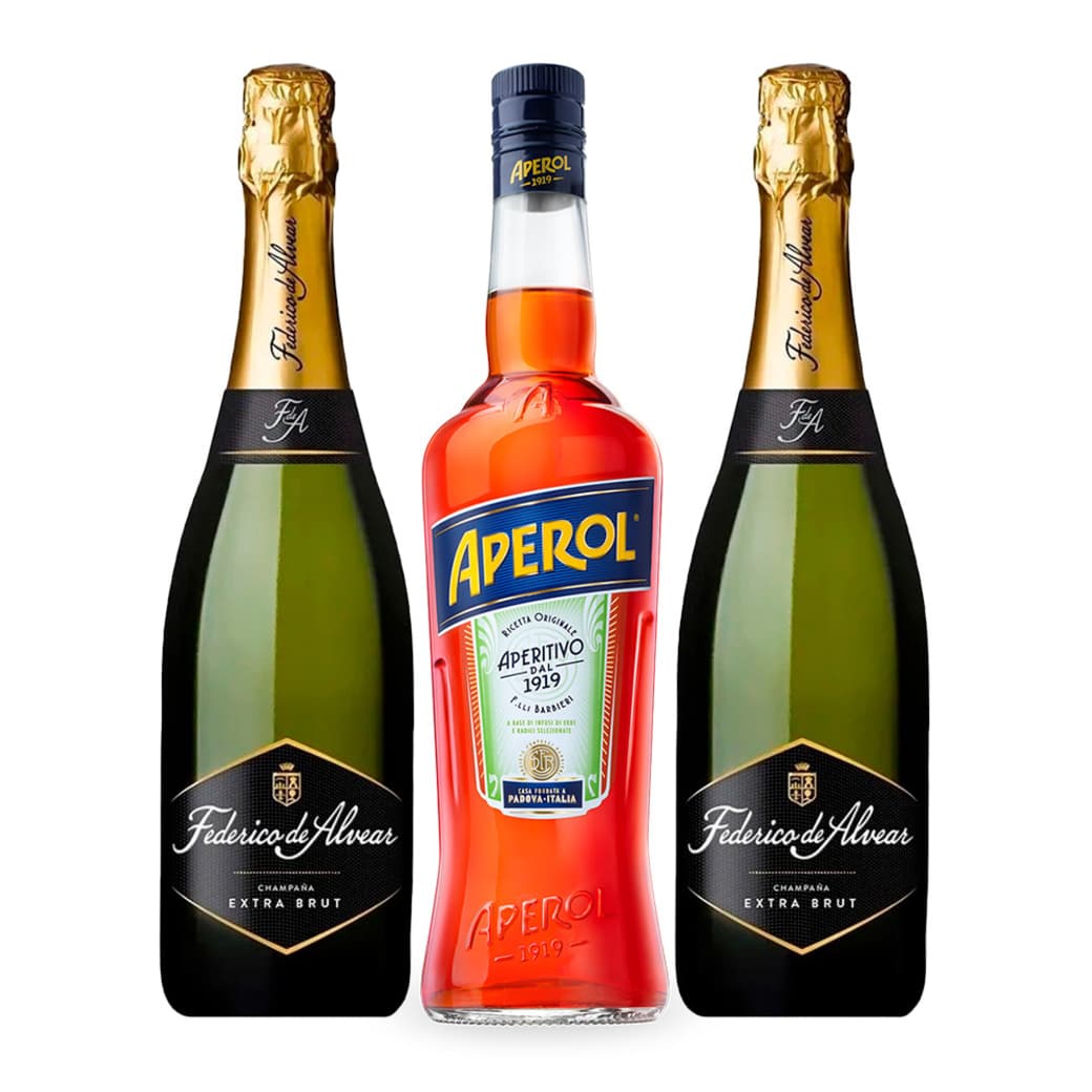 PACK APEROL - FEDERICO DE ALVEAR: 1x Licor Aperitivo Aperol 750cc + 2x Espumante Federico de Alvear Extra Brut 750cc_1